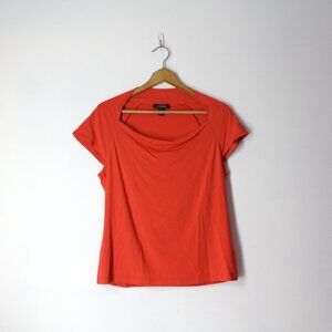 ST. JOHN knit top t-shirt sz M red orange cowl neck raglan short sleeve